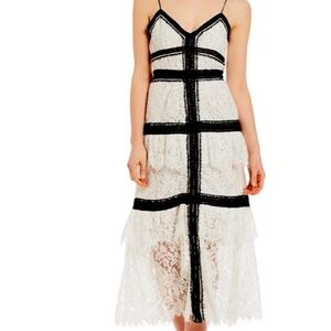 NWT Gianni Bini Ivory Black Lace Tiers Maxi Mel Dress S